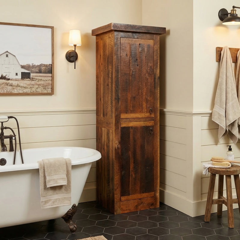 Clover Mountain Reclaimed Barnwood Linen Cabinet in the 18-inch width hinged left