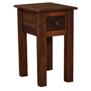 Angled view of the Corona Peak Reclaimed Barnwood One Drawer Nightstand