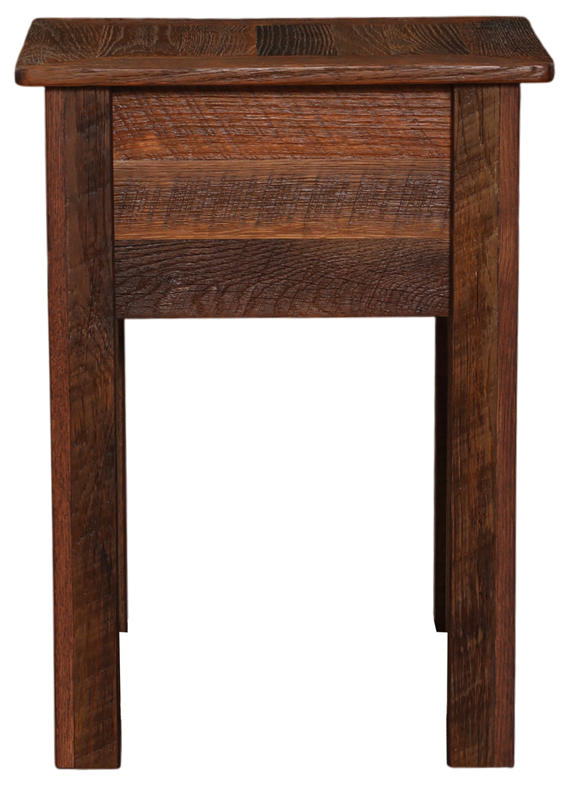 Side view of the Corona Peak Reclaimed Barnwood One Drawer Nightstand