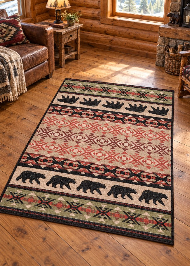 Cozy Bears Lodge Rug Collection Living Room | The Cabin Shack