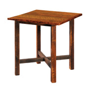 Second angled view of the Cracktop Reclaimed Barnwood Square Pub Table with an Artisan Top
