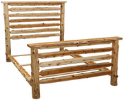 Angled frame view of the Crestone Peak Cedar Log Bed showing side rails and slat system