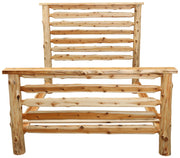 Front view of the Crestone Peak Cedar Log Bed frame without mattress in natural cedar
