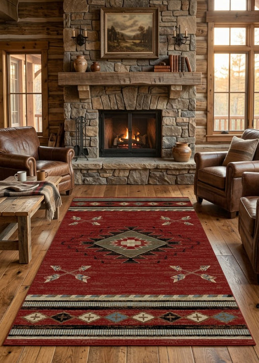 Cross Arrows Red Rug Living Room | The Cabin Shack