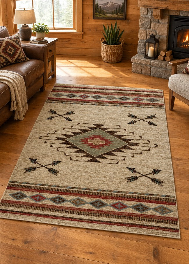 Cross Arrows Tan Rug Living Room | The Cabin Shack