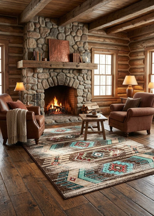 Cuyuna Turquoise Rug Living Room | The Cabin Shack