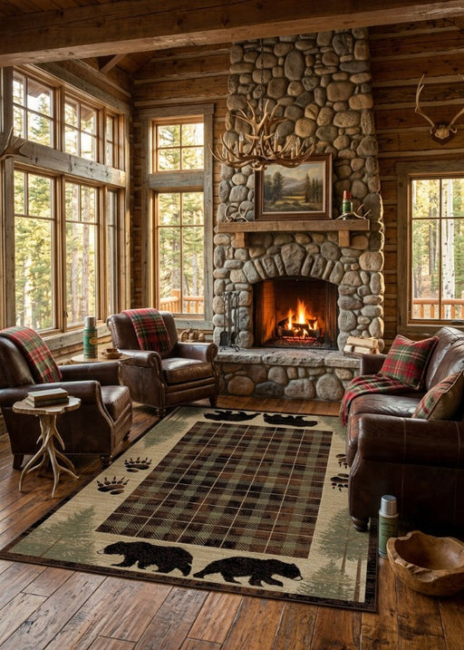 Edgewater Bear Rug Living Room | The Cabin Shack