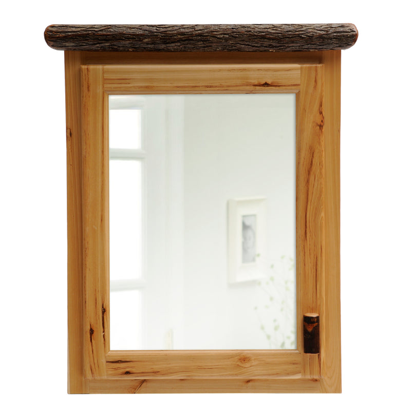 Angled view of the Elk Tooth Hickory Log Medicine Cabinet