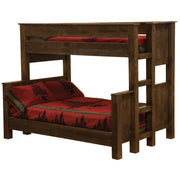 Angled view of the Estes Cone Pine Panel Bunk Bed with the ladder on the left