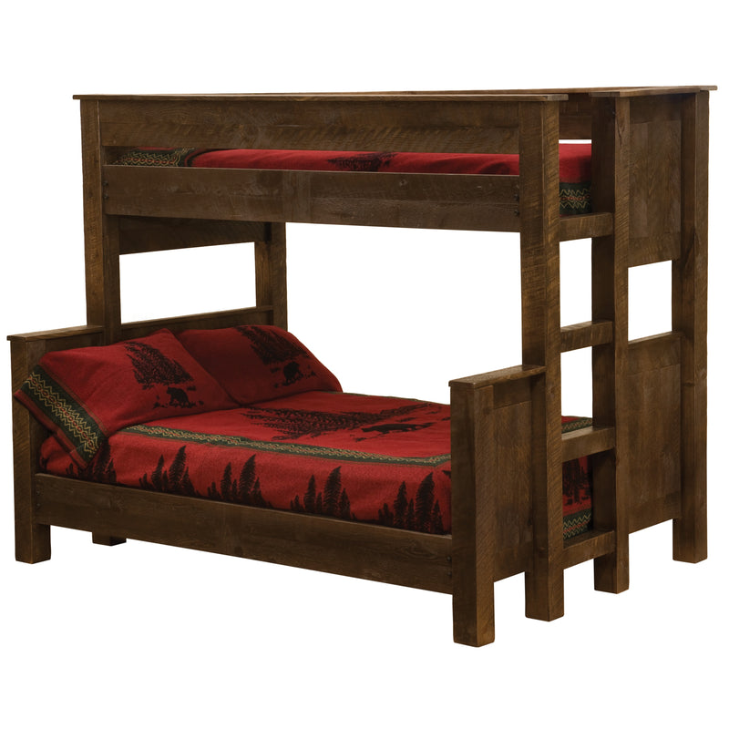 Angled view of the Estes Cone Pine Panel Bunk Bed with the ladder on the left