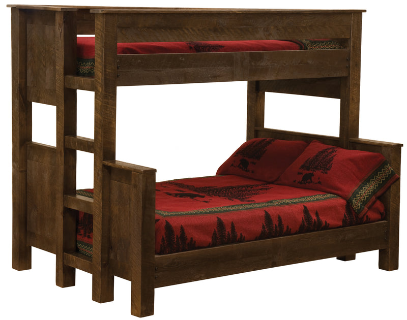 Angled view of the Estes Cone Pine Panel Bunk Bed with the ladder on the right