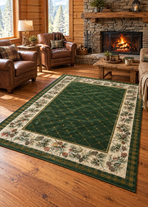 Evergreen Pine Rug Living Room | The Cabin Shack