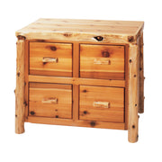 Angled view of the Farwell Mountain Cedar Log Four Drawer File Cabinet
