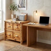 Farwell Mountain Cedar Log Four Drawer File Cabinet in a rustic cabin home office