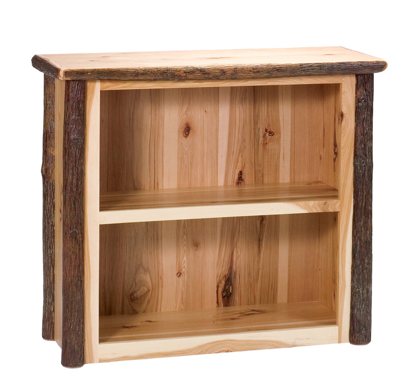 Angled view of the Flat Top Mountain Hickory Log Two Shelf Bookcase