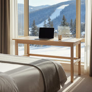French Mountain Solid Hickory Writing Desk with a laptop by a window in a mountain bedroom