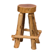 Angled view of the Fuller Peak Cedar Slab Stool with Outside Footrests