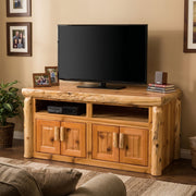 Galena Peak Cedar Log TV Console in a rustic cabin living room