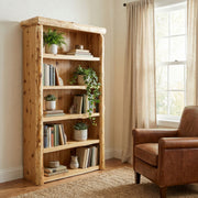 Geissler Mountain Cedar Log Bookshelf in a rustic cabin living room