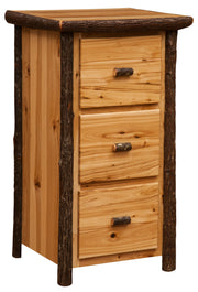 Angled view of the Geneva Mountain Hickory Log Three Drawer File Cabinet