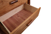 Close-up of the Gibbs Peak Hickory Log Chest of Drawers dovetailed drawer with aromatic cedar bottom