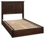 Angled view of the Gore Peak Pine Plank Platform Bed