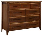 Angled view of the Gothic Mountain Live Edge Walnut Nine Drawer Dresser
