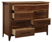 Gothic Mountain Live Edge Walnut Nine Drawer Dresser with drawers open