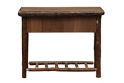 Back view of the Gray Wolf Mountain Hickory Log Two Drawer Sofa Table in Slate