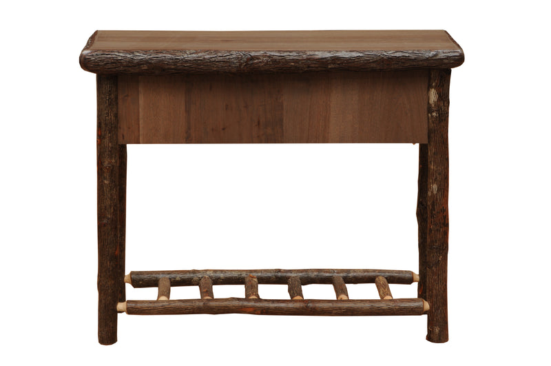 Back view of the Gray Wolf Mountain Hickory Log Two Drawer Sofa Table in Slate