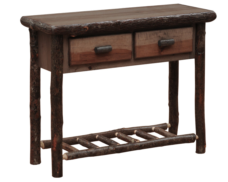 Gray Wolf Mountain Hickory Log Two Drawer Sofa Table in Slate stain