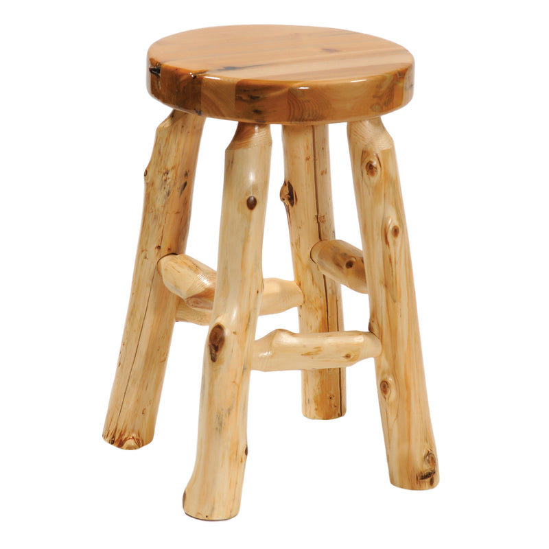 Angled view of the Graystone Peak Cedar Round Stool
