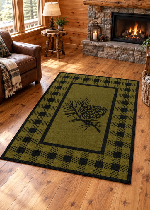 Green Pinecone Retreat Rug Living Room | The Cabin Shack