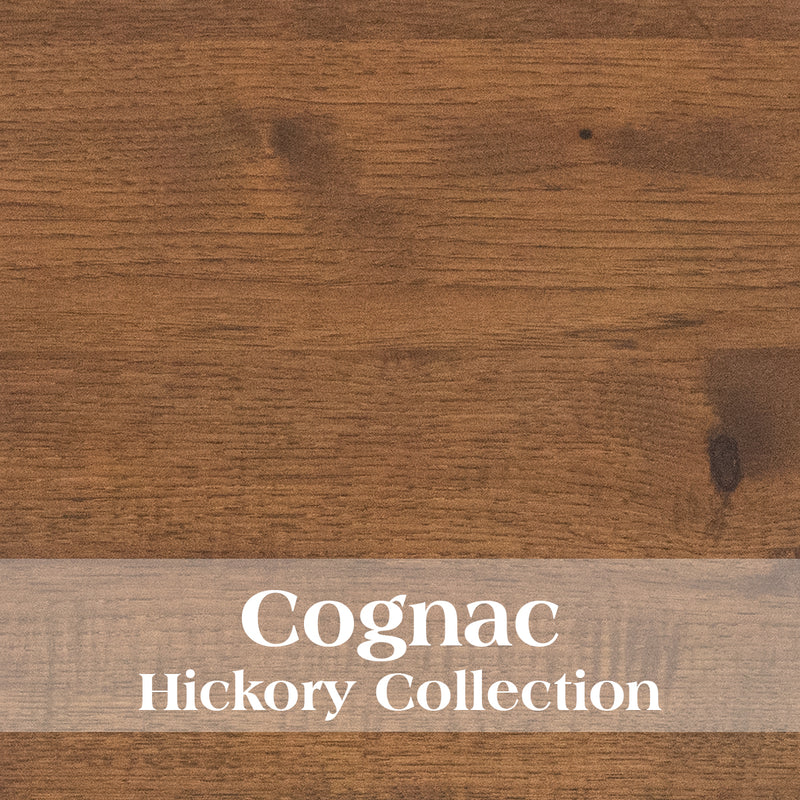 Cognac wood finish option for the Greenhorn Mountain Hickory Log Round Pub Table with a soft medium brown tone