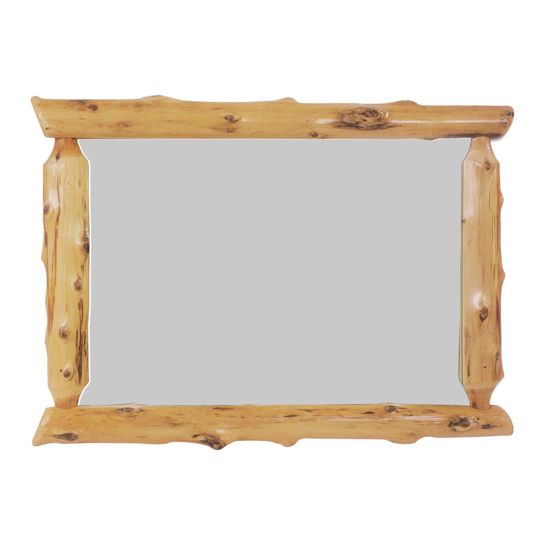 Angled view of the Grizzly Mountain Cedar Half Log Mirror