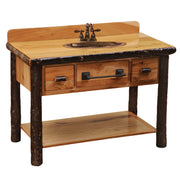 Angled view of the Hagar Mountain Hickory Log Two Drawer Open Vanity