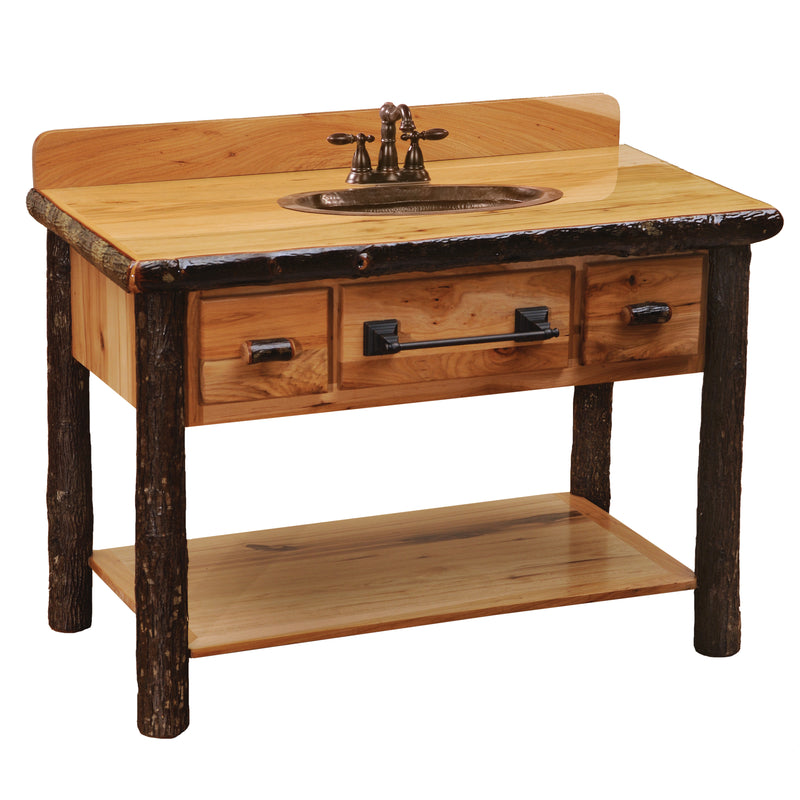 Angled view of the Hagar Mountain Hickory Log Two Drawer Open Vanity