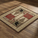 Rug with nature-themed design featuring bears, fish, and trees on a beige background.
