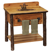 Angled view of the Homestake Peak Hickory Log Open Vanity