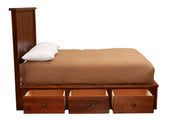 Side view of the Hoosier Ridge Reclaimed Barnwood Underbed Dresser with all three drawers open