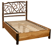 Second angled view of the Ice Mountain Hickory Log Twig Bed with Rail System showing the rail system and slats