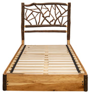 Second front view of the Ice Mountain Hickory Log Twig Bed with Rail System