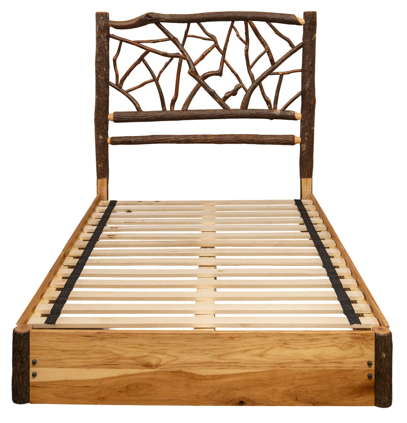 Second front view of the Ice Mountain Hickory Log Twig Bed with Rail System