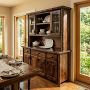 Iron Mountain Hickory Log Buffet and Hutch with Shelving in Natural in a bright dining room