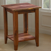Italian Mountain Live Edge Walnut Open Nightstand with a lamp in a bright room