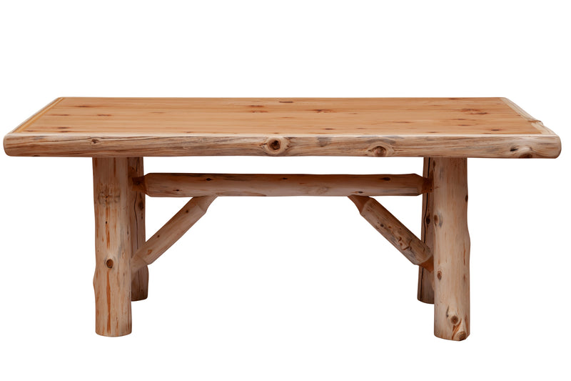 Front view of the Kataka Mountain Cedar Log Trestle Dining Table