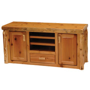 Angled view of the Kendall Mountain Cedar Log Entertainment Center