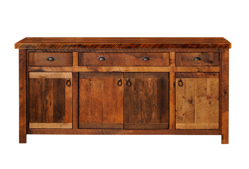 Front view of the Kenosha Peak Reclaimed Barnwood Long Buffet