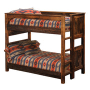 Kit Carson Peak Barnwood Bunk Bed in Twin over Twin configuration on a white background with southwestern bedding