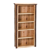 Angled view of the Kuss Peak Hickory Log Five Shelf Library Bookcase